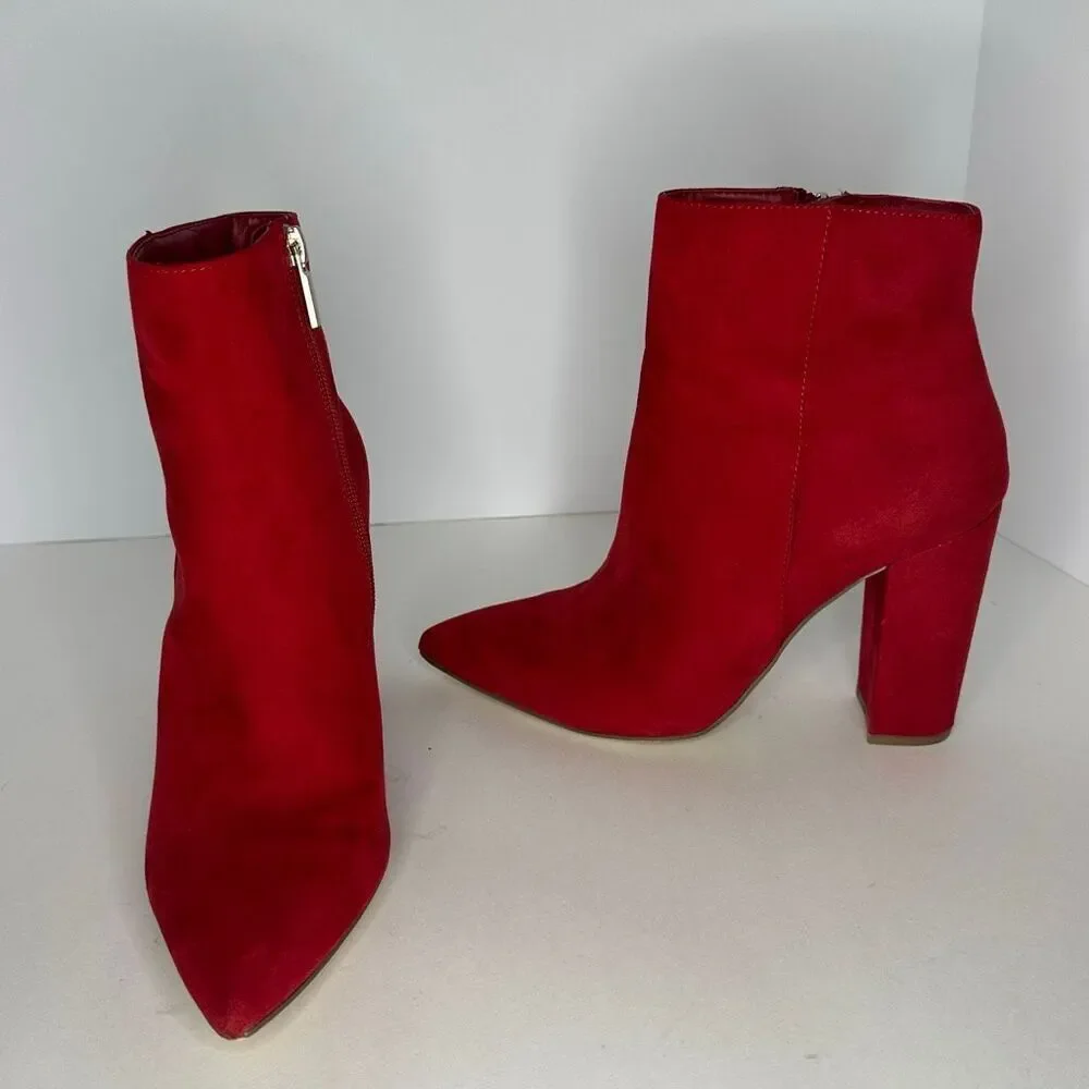 JustFab Red Block Heel Suede Boots | Women Size 8.5 - Picture 6 of 15